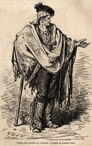 En bonde fra Cordoba-regionen. Skitse taget live af Gustave Dore (1832-1883). Gravering til illustration af rejsen i Spanien, i 1862 af Charles Davillier og Gustave Dore, i "Le tour du monde, nouveau journal des voyages"" udgivet under dir. af Gustave Dore
