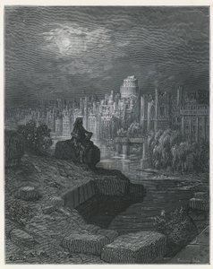 En rejsende fra New Zealand, der overvejer ruinerne af London af Gustave Dore