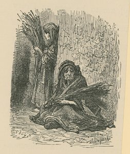 En kvinde og en ung pige, der sælger tørre blomster af Gustave Dore