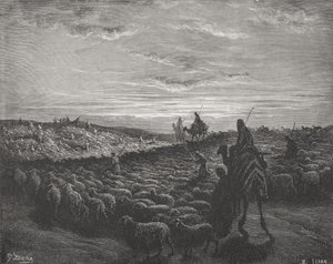 Abraham Journeying Into the Land of Canaan, 1. Mosebog 13:1-4, illustration fra Dores 