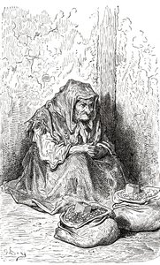 Efter en skitse af en gammel spansk kvinde af Gustave Dore. Fra Life and Reminiscences of Gustave Dore, udgivet i 1885. af Gustave Dore