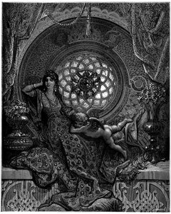 Alcinas skønhed overvinder alle Ruggieros betænkeligheder af Gustave Dore