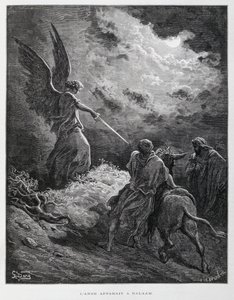 En engel mødte Bileam med et sværd, illustration fra Dore-bibelen af Gustave Dore