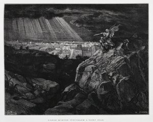 En engel med Johannes Døberen foran Jerusalem, Illustration fra Dore-biblen af Gustave Dore