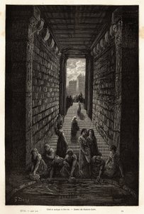 En antik cisterne, stadig i brug, i Merida. Gravering til illustration af rejsen til Spanien af Gustave Dore (1832-1883) illustrator og baron Ch. Davillier reaktor, i 1862, offentliggjort i "Le tour du monde, nouveau journal des voyages", under ledelse af af Gustave Dore