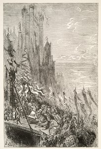 At the City of the Countess of the Fountain, fra Stories of the Days of King Arthur af Charles Henry Hanson, pub.1898 af Gustave Dore