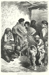 Drenge leger tyrefægtning (gravering) af Gustave Dore