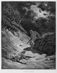 Kain dræber sin bror Abel, Illustration fra Dore-bibelen af Gustave Dore