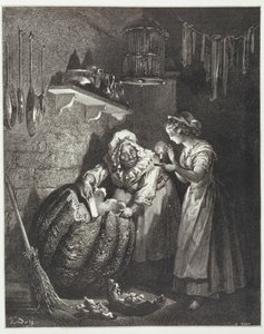 Askepots gudmor og græskar, graveret af Heliodore Joseph Pisan (1822-90) ca. 1868 af Gustave Dore