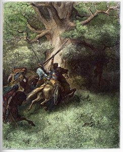 Absaloms død (Avshalom) - Absalons død (eller Avshalom, Absalon). Efter nederlaget mod sin fars tropper forblev Absalon suspenderet af grenene på et træ, der flygtede fra slagmarken - indgraveret i "The Bible illustree" af Gustave Dore (1832) af Gustave Dore