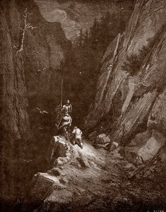 Don Quixote og Sancho Panza i hjertet af Sierra Morena Gravering af Gustave Dore (1832-1883) til "Den geniale noble Don Quixote fra La Manche (Quixote - Quixote)" af Miguel de Cervantes (1547-1616) 1863 Privat samling af Gustave Dore