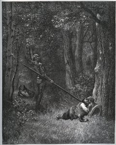 Don Quixote vækker Sancho Panza - fra "Don Quixote de la Mancha" af Miguel Cervantes af Gustave Dore