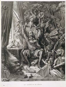 Don Quixote i hans bibliotek, indgraveret af Heliodore Joseph Pisan (1822-90) ca. 1868 af Gustave Dore