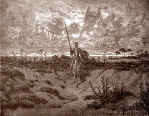 Don Quixote drager ud på sine eventyr Gravering af Gustave Dore (1832-1883) til "L