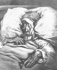 Don Quixote såret, fra "Don Quixote de la Mancha" af Miguel Cervantes (1547-1616), graveret af Heliodore Joseph Pisan (1822-90) af Gustave Dore