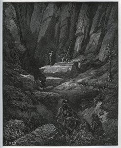 Dorothee og barberen kommer for at hente Don Quixote, så i anger - fra "Don Quixote de la Mancha"" af Miguel Cervantes (1547-1616) (Don Quixote) - Træsnit efter tegning af Gustave Dore af Gustave Dore