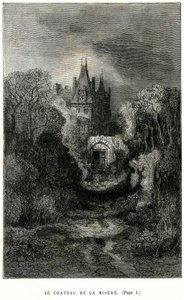 Gravering af Gustave Dore på forsiden af Theophile Gautiers roman "Kaptajn Fracasse". Charpentier-udgave 1863. Chateau de la Misere, baron de Sigognacs hjem. af Gustave Dore