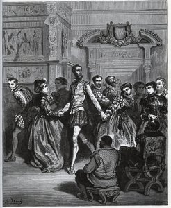Aften arrangeret efter Don Antonio. Don Quixote opdager uden at værdsætte dansens fornøjelser - fra "Don Quixote de la Mancha" af Miguel Cervantes af Gustave Dore