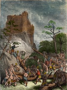 Feodalit i middelalderen: Livegne arbejder for Herren - Indgravering af Gustave Dore fra det 19. århundrede i "" Nationalhistorie illustreret af Frankrig fra de ældste tider til i dag"" 1876 - Privat samling af Gustave Dore