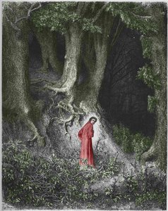 Første helvedesang: digteren Dante befinder sig i en skov. Illustration af Gustave Dore af Gustave Dore