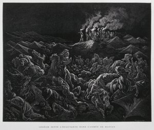 Gideon angriber midjanitterne om natten, Illustration fra Dore Bible af Gustave Dore