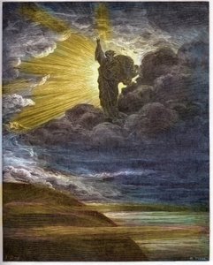 Gud skaber lys - Skabelsen af lys - Det Gamle Testamente (1. Mosebog) - Skabelsen af lys - indgravering i "The Bible illustree" af Gustave Dore (1832-1883) - Indgravering fra "The Dore Bible" af Gustave Dore