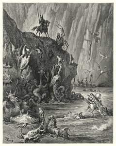 Gustave Dores Don Quixote: "En stor sø af kogende beg, hvori et uendeligt væld af voldsomme og forfærdelige skabninger bevæger sig frem og tilbage" (gravering) af Gustave Dore
