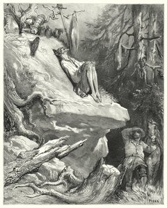 Gustave Dores Don Quixote: "Ak!" svarede Sancho: "Jeg fandt ham i sin skjorte, mager, bleg og næsten udsultet og sukkede efter sin Lady Dulcinea" (gravering) af Gustave Dore