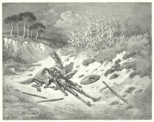 Gustave Dores Don Quijote: "Ak! hvor er du, kære frue, at du for min ve ikke jamrer?" (gravering) af Gustave Dore