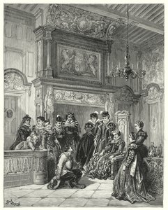Gustave Dores Don Quixote: "På hertugindens anmodning fortalte han meget trofast hele passagen af den sene foregivne fortryllelse" (gravering) af Gustave Dore