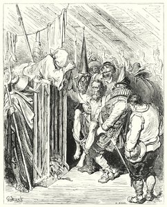 Gustave Dores Don Quixote: "Vær ikke utålmodig, O Ridder af den Woful Figur, ved din fængsling" (gravering) af Gustave Dore