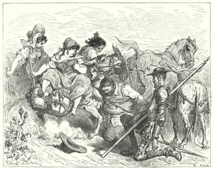 Gustave Dores Don Quixote: "Don Quixote stirrede med tvivlsomme og trøstesløse øjne på det væsen, som Sancho kaldte dronning og dame" (gravering) af Gustave Dore