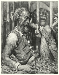 Gustave Dores Don Quixote: "Don Quixote var ikke så meget forbløffet over hans fortryllelse som over måden den blev gjort" (gravering) af Gustave Dore