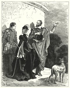 Gustave Dores Don Quixote: "Han gjorde hertugen og hertuginden bekendt med hans følelser og bad om deres tilladelse til at rejse" (gravering) af Gustave Dore
