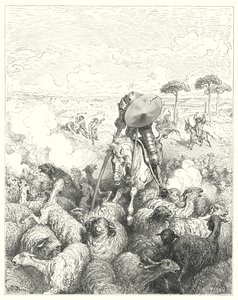 Gustave Dores Don Quixote: "Han angreb eskadronen af får" (gravering) af Gustave Dore