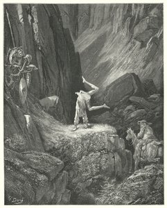 Gustave Dores Don Quixote: "Han gav to eller tre frisksving i luften, og så slog han på hænderne og hentede hælene over hovedet to gange sammen" (gravering) af Gustave Dore