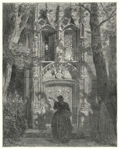 Gustave Dores Don Quixote: "Her endte den frie pige sin sang" (gravering) af Gustave Dore