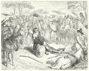 Gustave Dores Don Quixote: "På trods af sine arme tæskede han ham som en hvedekærv" (gravering) af Gustave Dore