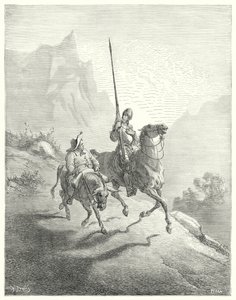 Gustave Dores Don Quixote: "Det var endnu tidligt om morgenen, på hvilket tidspunkt solstrålerne ikke viste sig så stødende" (gravering) af Gustave Dore