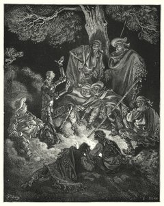 Gustave Dores Don Quixote: "Åh, glad alder," råbte han, "som vores første forældre kaldte guldalderen!" (gravering) af Gustave Dore