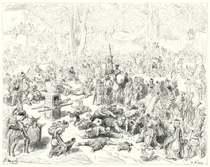 Gustave Dores Don Quixote: "Den stakkels Sancho fulgte sin herre med et tungt hjerte" (gravering) af Gustave Dore