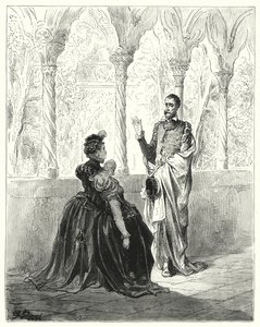 Gustave Dores Don Quixote: "Bed, min Herre Don Quixote, gå på pension, for denne stakkels unge skabning vil ikke komme til sig selv, mens du er forbi" (gravering) af Gustave Dore