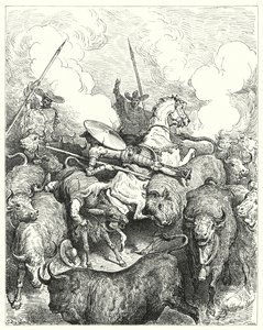 Gustave Dores Don Quixote: "De trampede dem under fødder med en ubarmhjertig fart" (gravering) af Gustave Dore