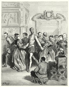 Gustave Dores Don Quixote: "To damer gjorde deres hof hovedsageligt til Don Quixote" (stik) af Gustave Dore