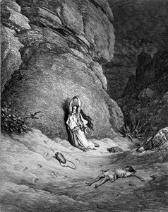 Hagar og Ismael, gravering af Doré. - Bibel af Gustave Dore