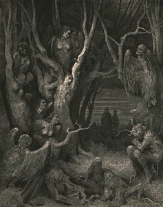 Her laver de brute harpier deres rede, c1890. af Gustave Dore