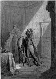 Illustration af Gustave Dore (1832-1883) til Edgar Allan Poes novelle "Ravnen" (The Raven). Denne serie blev færdiggjort af Dore i 1883, året for hans død, og er derfor et af hans seneste værker. af Gustave Dore