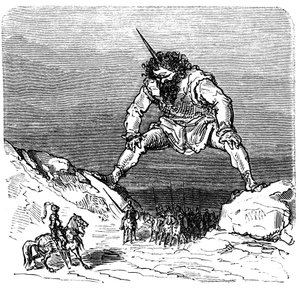 Illustration af Gustave Dore (1832-1883) til Ernest Lepines bog "La legende de Croquemitaine" (1863) - En kæmpe, der minder om Gulliver -. af Gustave Dore