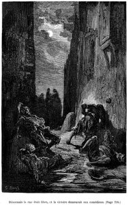 Illustration af Gustave Dore til Theophile Gautiers roman "Le Capitaine Fracasse" - Edition Charpentier 1883, praktisk talt identisk med den første udgave illustreret af G. Dore på samme forlag i 1866. Kapitel "Sværd, slag og andre eventyr af Gustave Dore