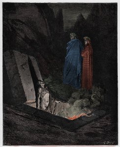 Inferno, Canto 10: Farinata degli Uberti henvender sig til Dante, illustration fra "Den guddommelige komedie" af Dante Alighieri, 1885 af Gustave Dore